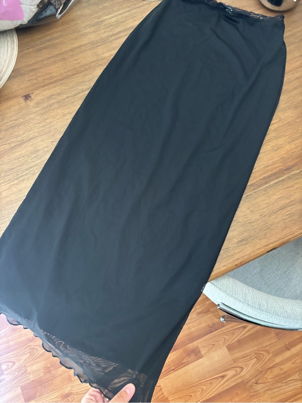 Topshop Black Maxi Slip Skirt with Lace Trim